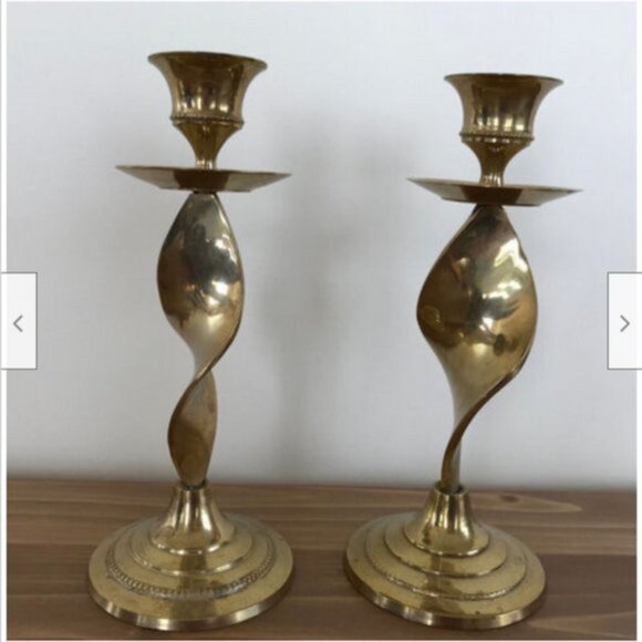 Set of 2 Spiral Base Brass Taper Candle Holders Candlesticks 7 - Picture 5 of 5